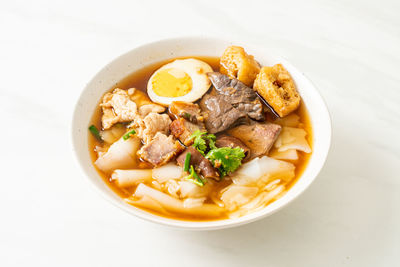 High angle view of food in bowl on table