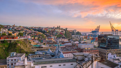 High angle view of buildings in city