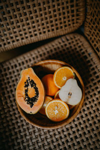 High angle view of fruits in bowl