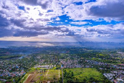 High angle view of townscape against sky