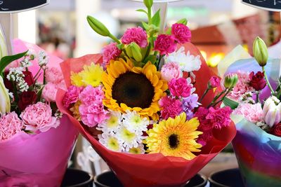 Close-up of pink flower pot for sale