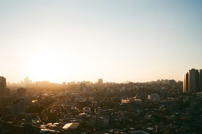 Cityscape against clear sky