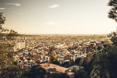 High angle shot of townscape against sky