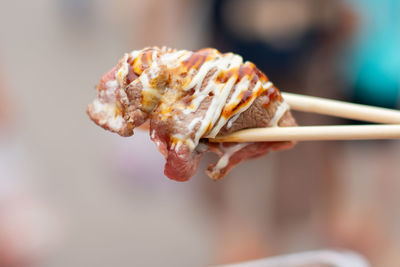 Close-up of meat on ice cream