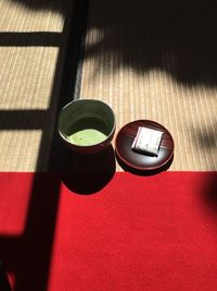 High angle view of drink on table