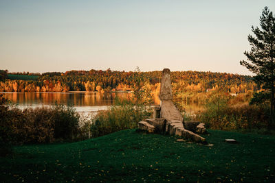 Scenic view of lake against clear sky