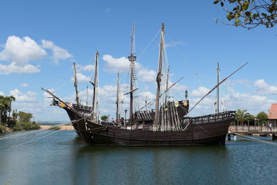 Replicas of columbus sailing ships in muelle de la carabelas