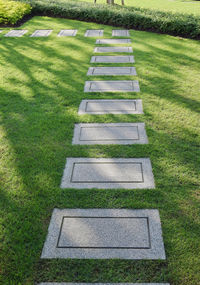 High angle view of footpath in park