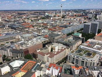 High angle view of cityscape against sky