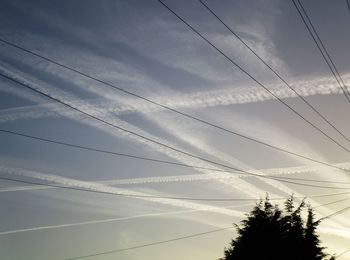 Low angle view of electricity pylon against sky