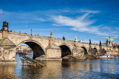 The medieval charles bridge over the vltava river in prague city