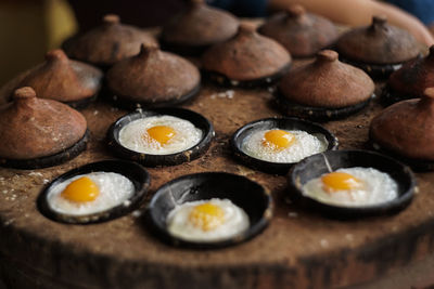 High angle view of breakfast on table