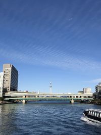 Bridge over river with buildings in background