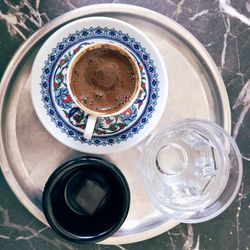 High angle view of coffee on table