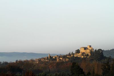 Panoramic view of townscape against clear sky