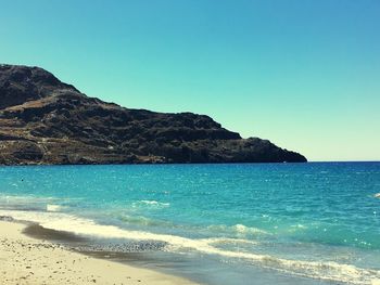 Scenic view of beach against clear sky