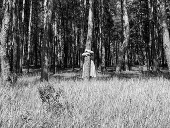 Woman standing in forest