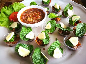 High angle view of food on table