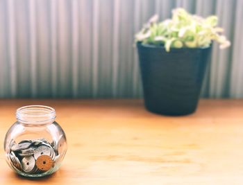 Close-up of drink in jar on table