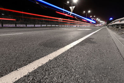 Light trails on road at night