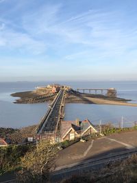 High angle view of bridge over sea against sky