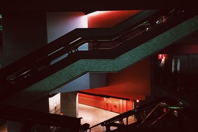 High angle view of illuminated staircase by building