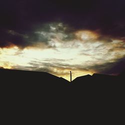 Scenic view of silhouette mountain against dramatic sky