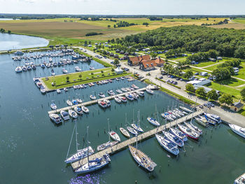 High angle view of boats on sea