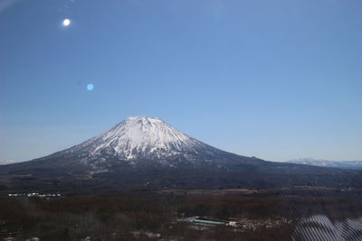 Scenic view of snowcapped mountains against clear sky