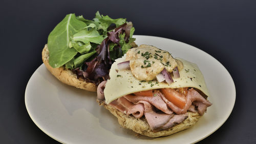 Close-up of burger in plate