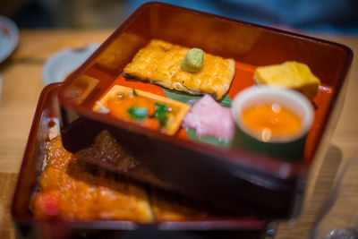 Close-up of food served in plate