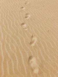 High angle view of footprints on sand