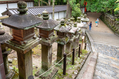 High angle view of temple amidst buildings