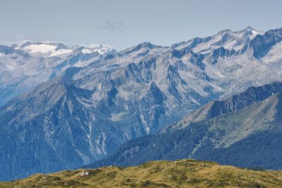 Scenic view of snowcapped mountains against sky