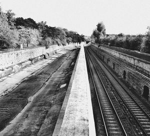 Railroad tracks against clear sky