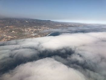 Aerial view of majestic mountains against sky