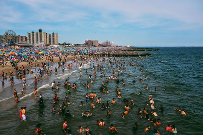 High angle view of people at beach