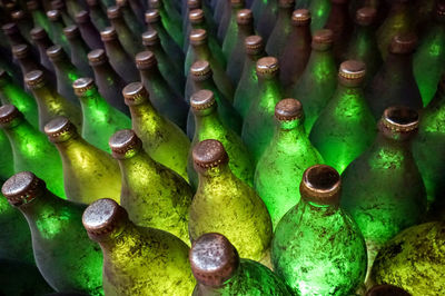 Full frame shot of green bottles