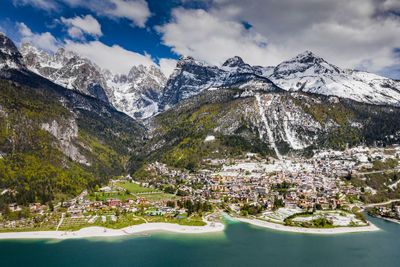 Scenic view of snowcapped mountains against sky