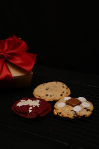 High angle view of cookies on table