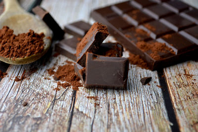 Close-up of chocolate cake on table