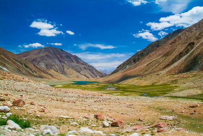 Scenic view of landscape against blue sky