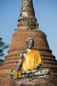Low angle view of buddha statue and temple