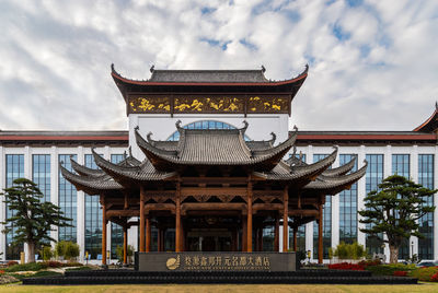 Low angle view of temple against sky