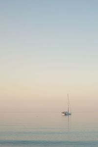 Sailboat sailing in sea against clear sky