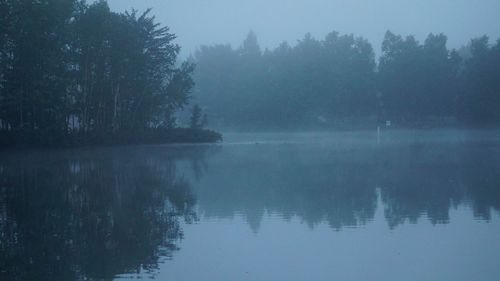 Reflection of trees in lake against sky