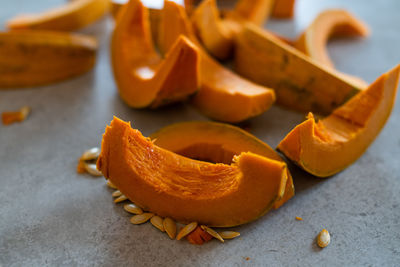 Close-up of orange on table