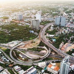 High angle view of elevated road amidst buildings in city