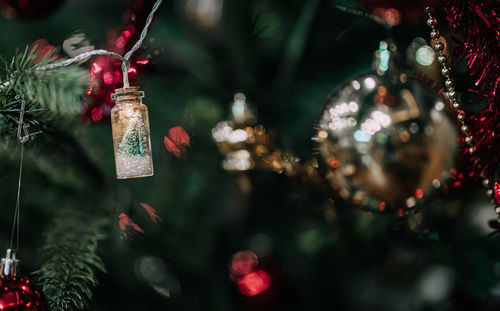 Close-up of christmas decoration hanging on tree