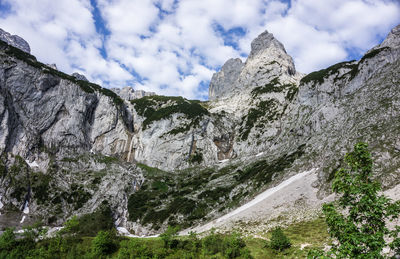 Low angle view of rocks against sky